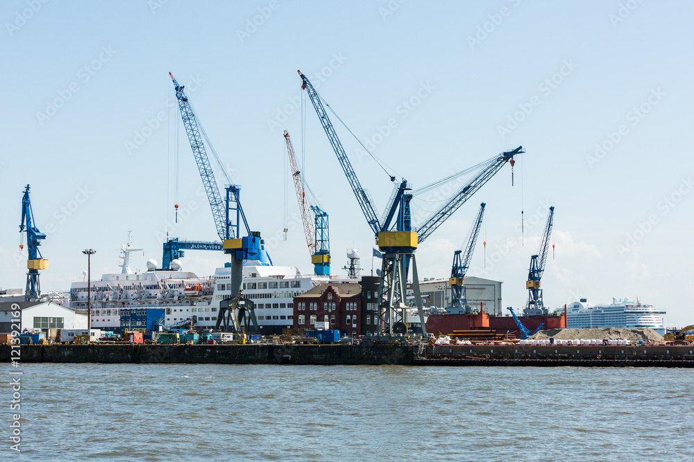 View of the Port of Hamburg and the Elbe river