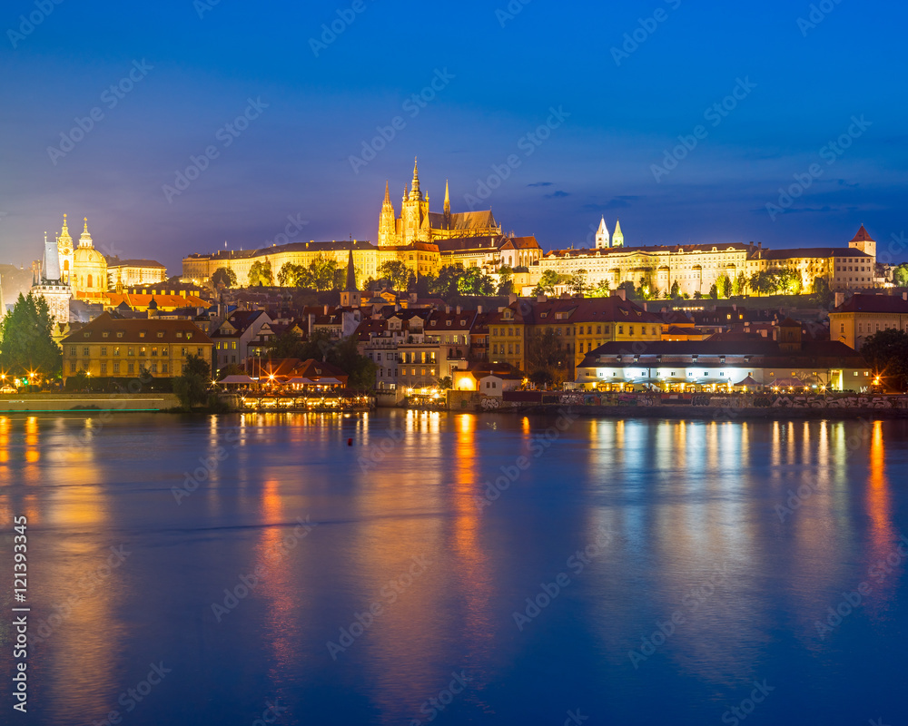 River Vltava at night Prague Czech Republic