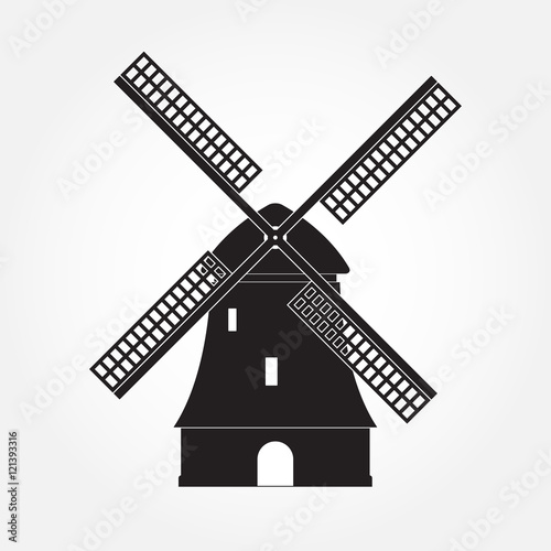 Windmill icon or sign isolated on white background. Mill symbol. Vector illustration.
