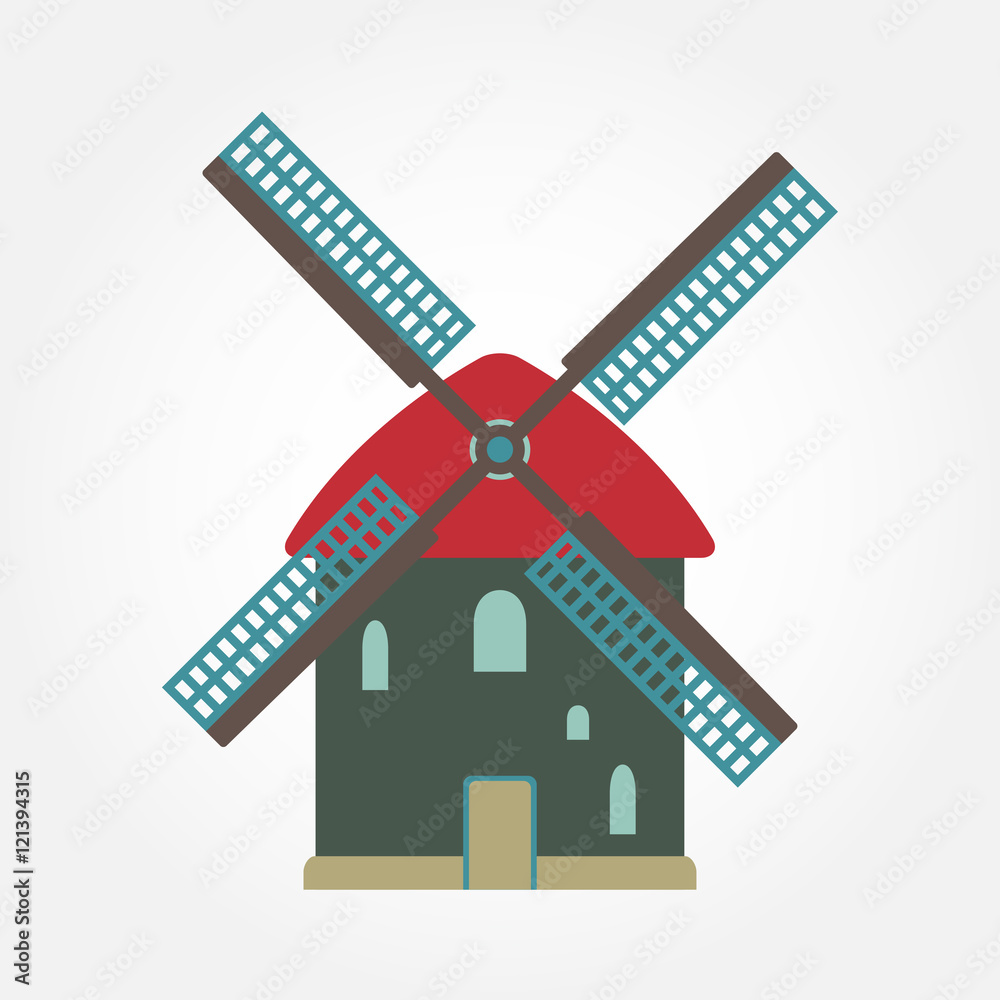 Windmill icon. Mill symbol. Colorful vector illustration.