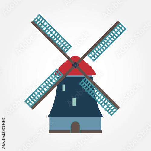 Windmill icon. Holland symbol. Colorful vector illustration.