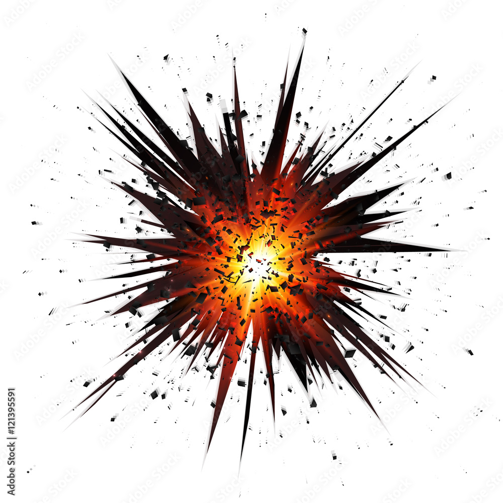 Black isolated vector star explosion with particles on white background