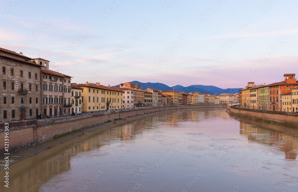 Pisa (Tuscany, Italy), the city of Leaning Tower. Here: the Arno river