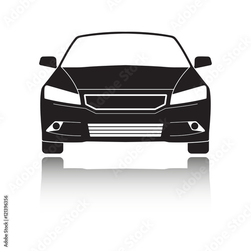 Car outline front icon or sign. Black vehicle silhouette isolated on white background. Vector illustration.