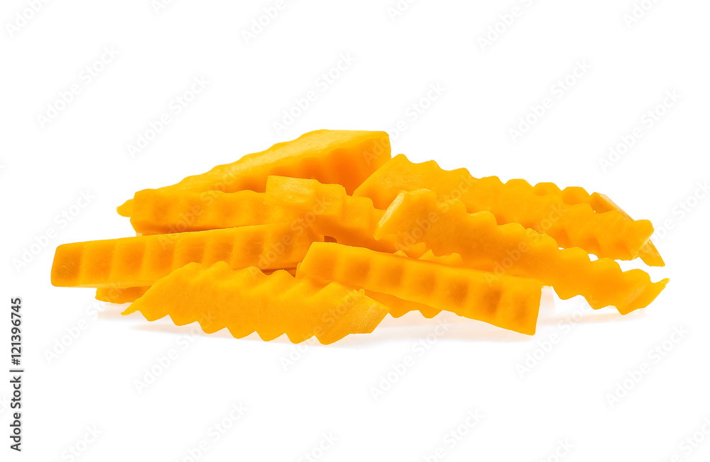 Pumpkin slices on white background.