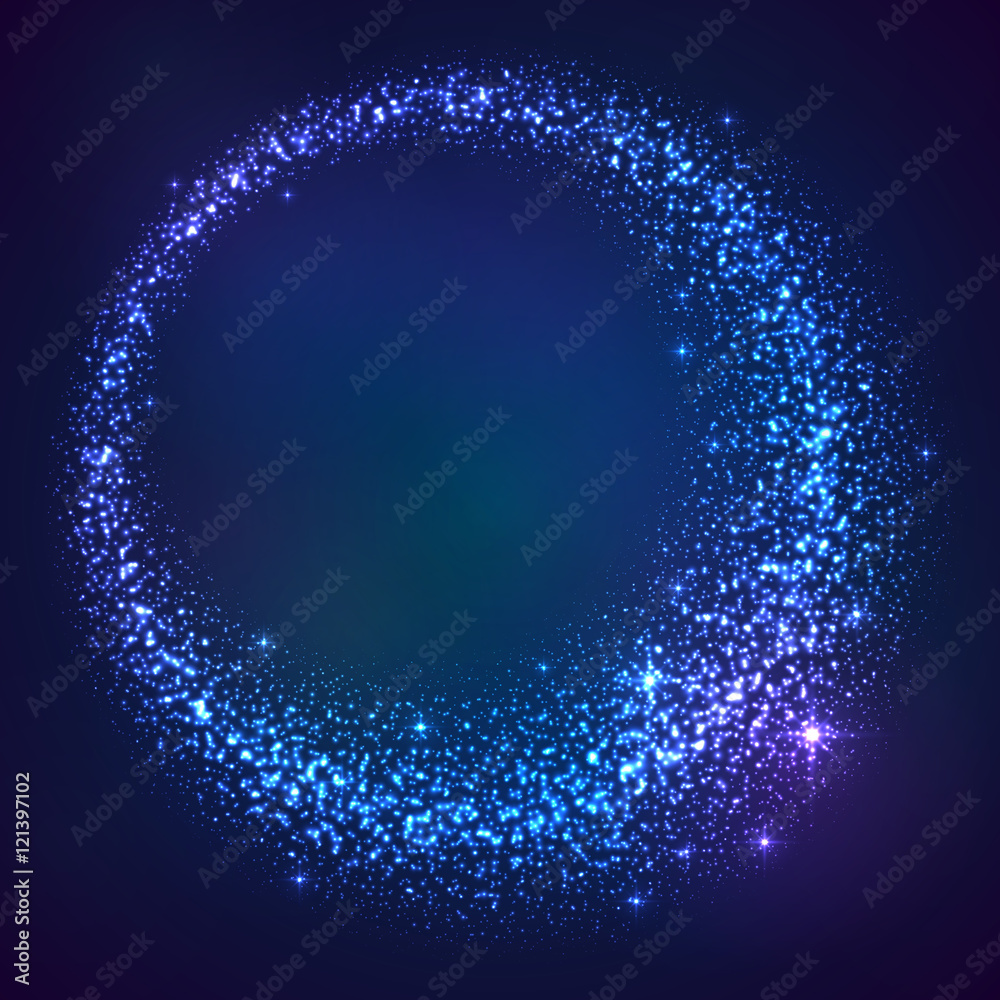 Blue shining glitter vector star dust frame