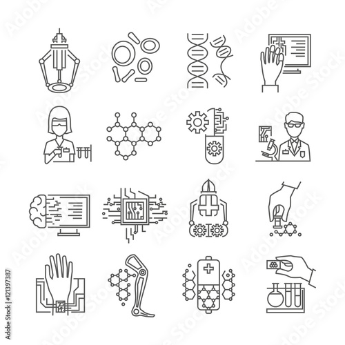 Nanotechnology Linear Icons Set