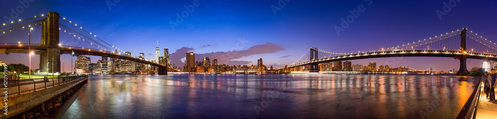 Manhattan Skyline Panorama mit Manhattan Bridge und Brooklyn Bridge - obrazy, fototapety, plakaty 