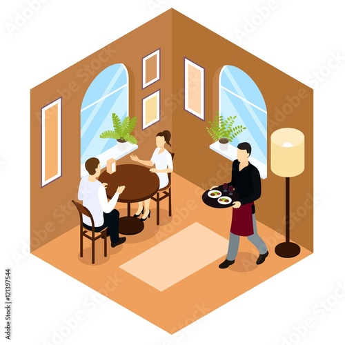 Waiter Service Isometric Composition