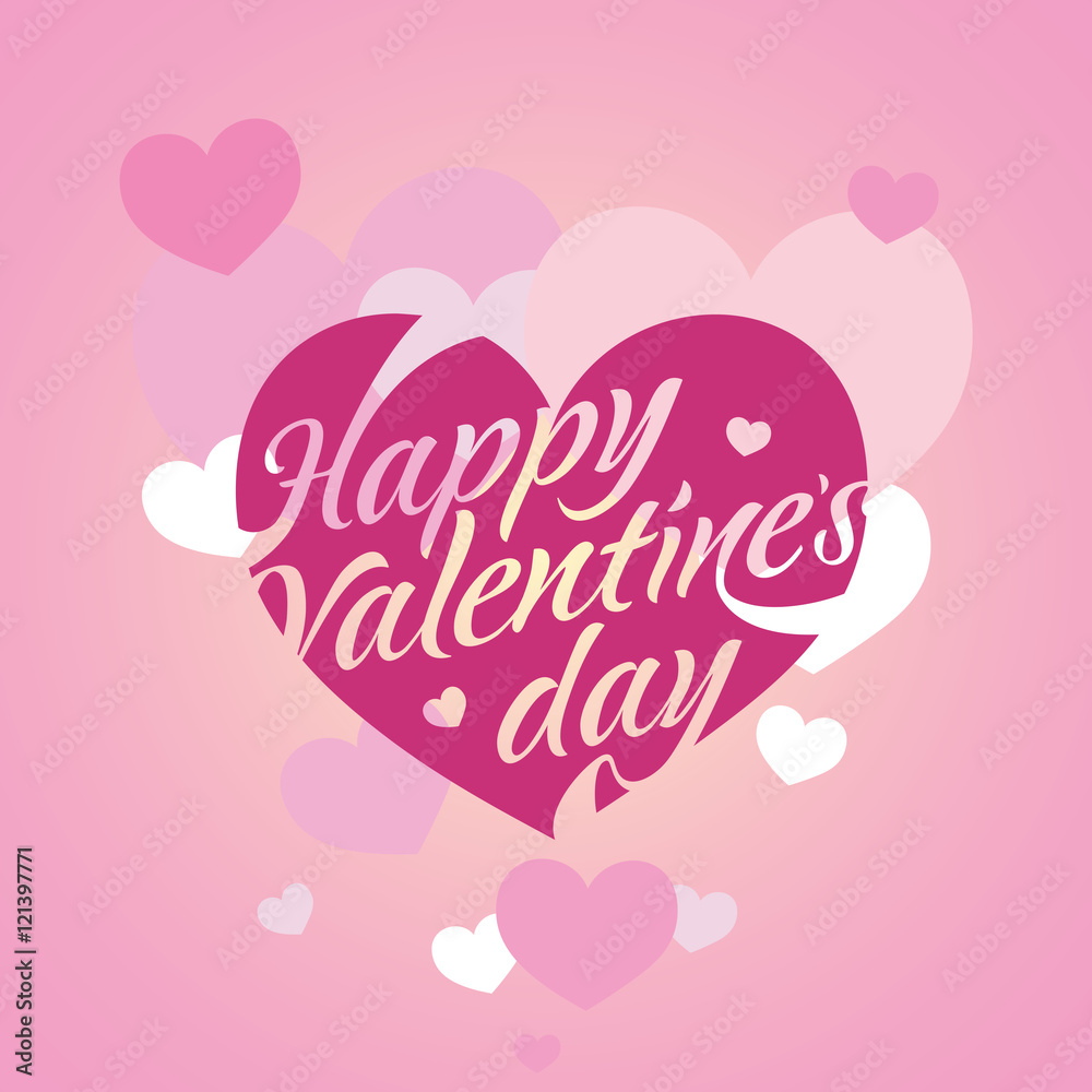 Happy Valentine's day pink lettering card. Vector illustration.