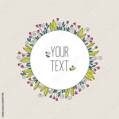 Flower arrangement with the text on seamless background.