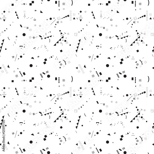 Seamless black-and-white background with chaotic geometric shape