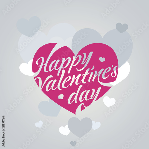 Happy Valentine's gray pink lettering card. Vector illustration.