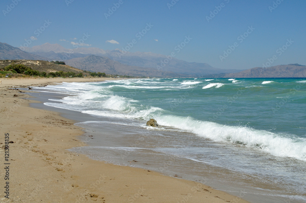 Coastline on the sea beach on the Crete Island