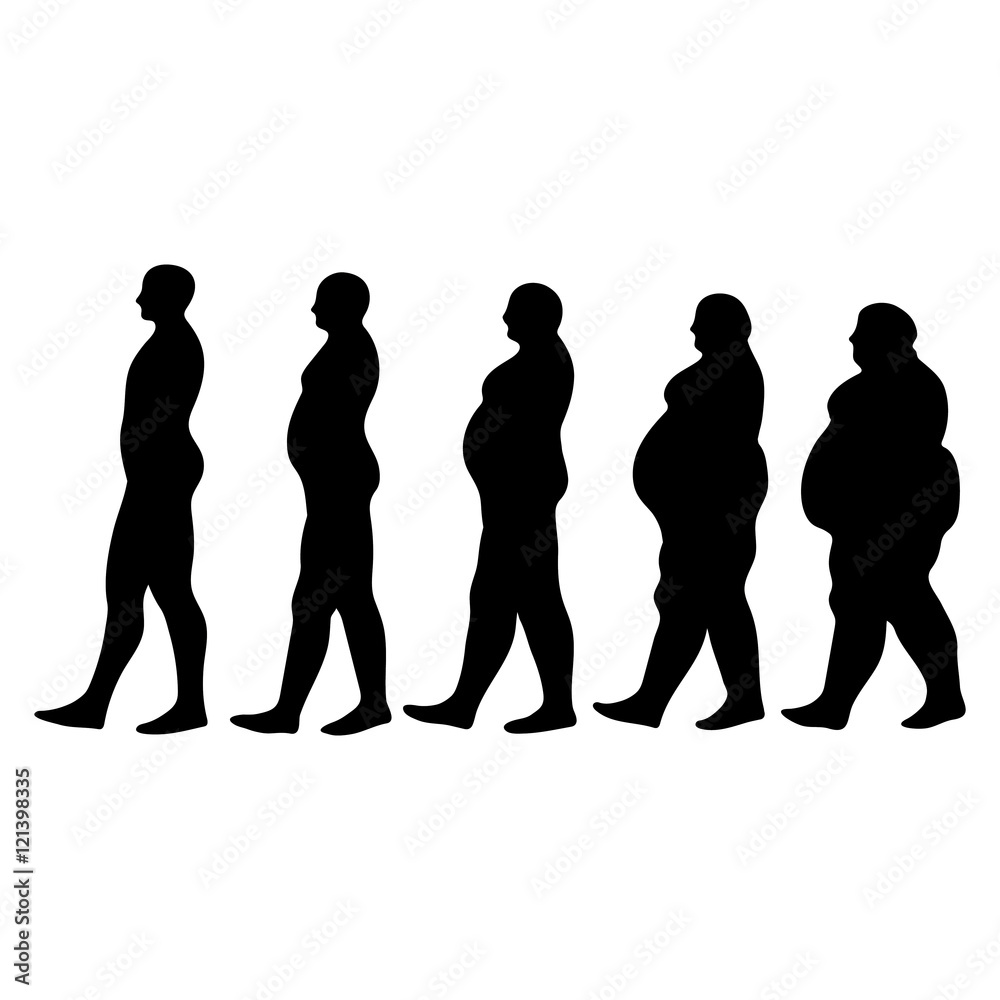 concept of slimming silhouettes of men walking people seeking to reduce weight, slimming silhouettes men vector illustration for print or design medical website