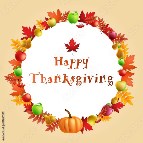 illustration of Thanksgiving celebration banner with maple leaf