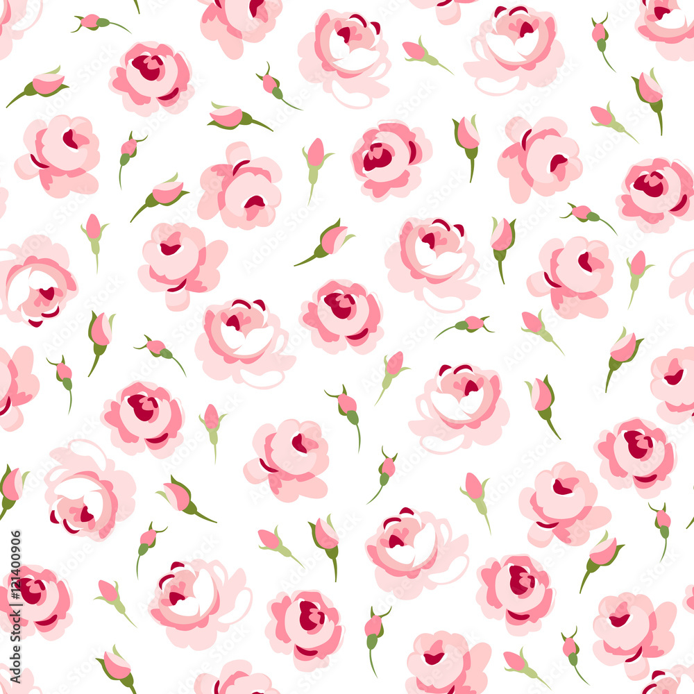 Seamless floral pattern with big and little pink roses Seamless floral pattern with big and little pink roses