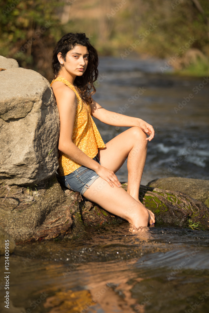 Natural Lifestyle Fashion Model in Handmade Top in Nature