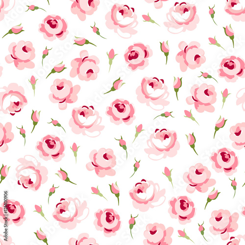 Seamless floral pattern with big and little pink roses