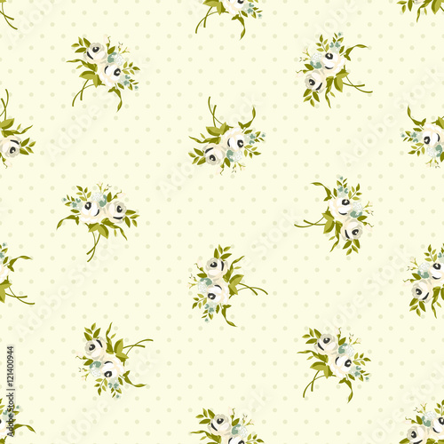 Seamless floral pattern with little white roses