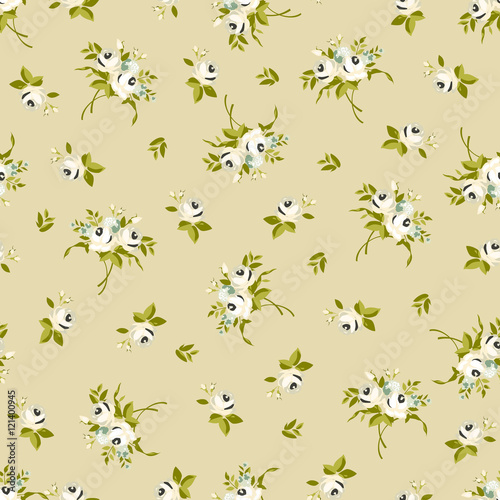 Seamless floral pattern with little white roses