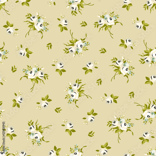 Seamless floral pattern with little white roses