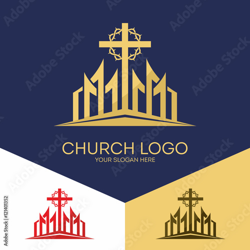 Church logo. Christian symbols. The cross of Jesus and the Crown of Thorns.