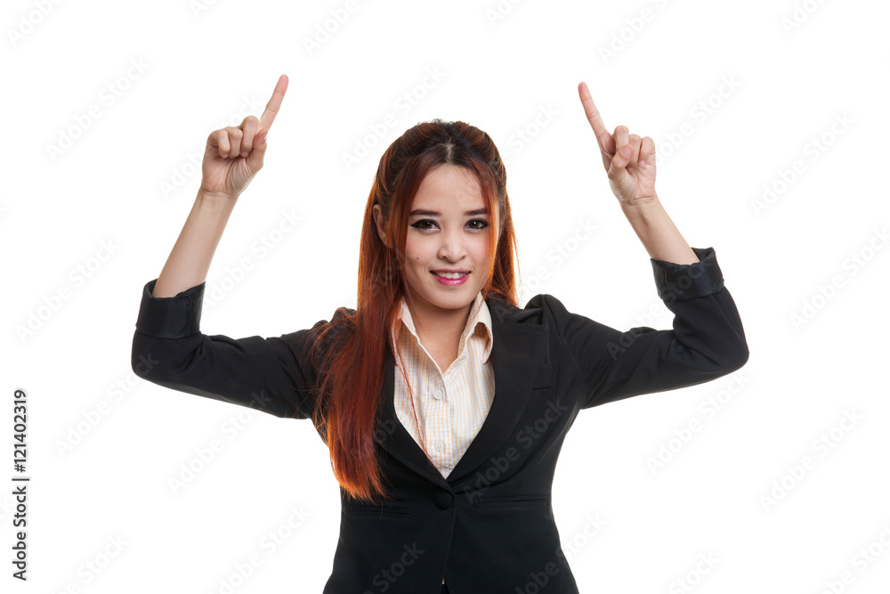 Young Asian business woman point to blank space. Young Asian business woman point to blank space.