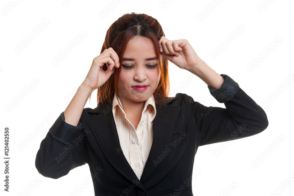 Young Asian business woman got sick and headache. Young Asian business woman got sick and headache.