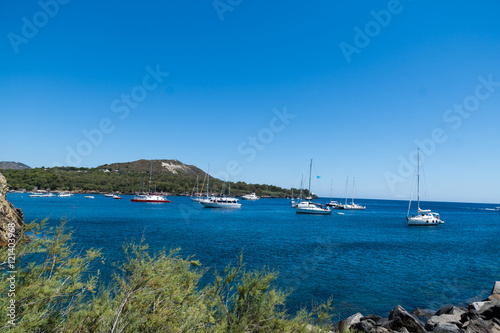 Boats on the Blue Sea, Lipari, Messina, Sicily, italy