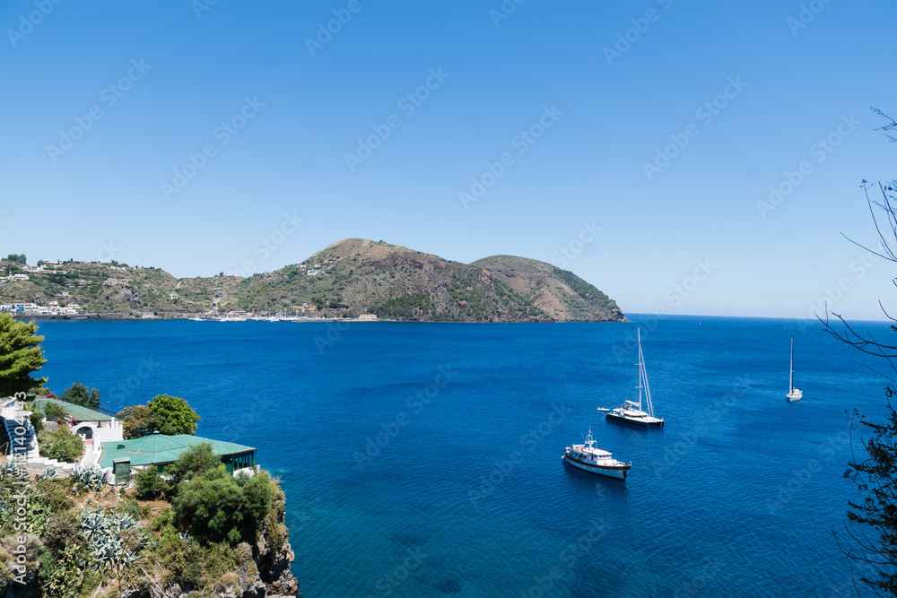 Boats on the Blue Sea, Lipari, Messina, Sicily, italy

