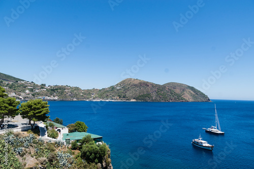 Boats on the Blue Sea, Lipari, Messina, Sicily, italy