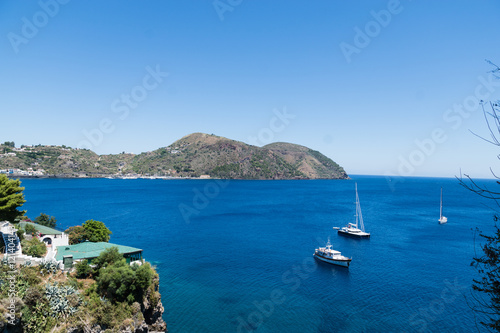 Boats on the Blue Sea, Lipari, Messina, Sicily, italy