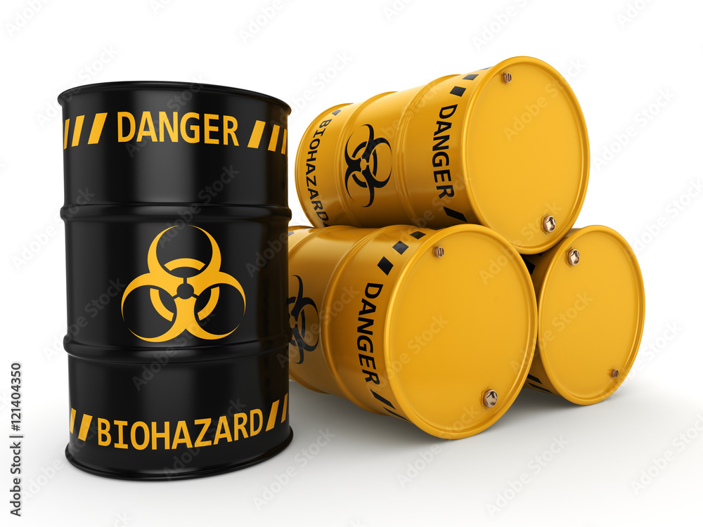 3D rendering biohazard barrels 3D rendering biohazard barrels
