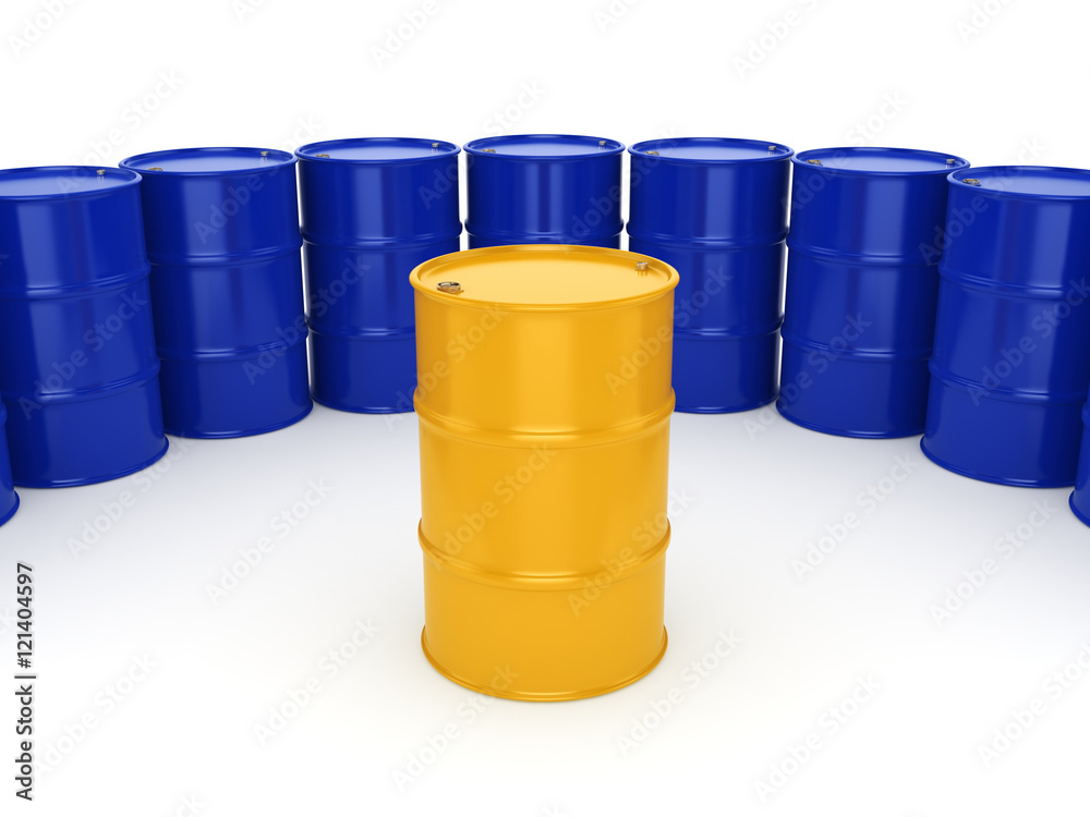 3D rendering blue and yellow barrels