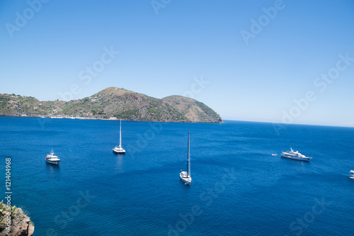 Boats on the Blue Sea, Lipari, Messina, Sicily, italy