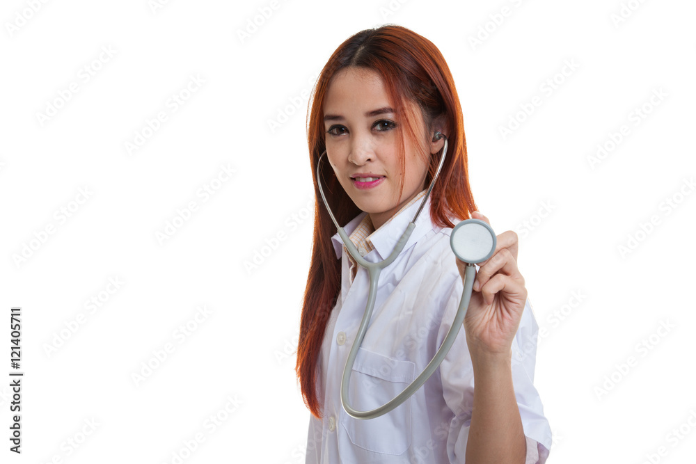 Young Asian female doctor with stethoscope. Young Asian female doctor with stethoscope.