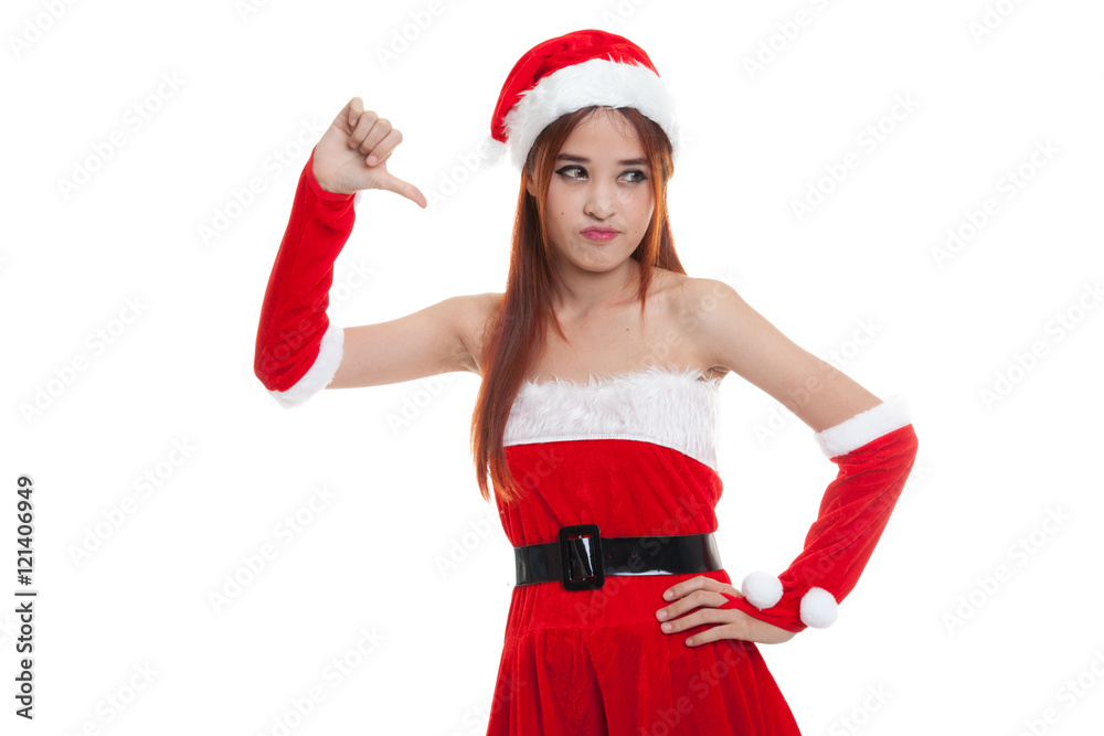 Asian Christmas Santa Claus girl thumbs down. Asian Christmas Santa Claus girl thumbs down.