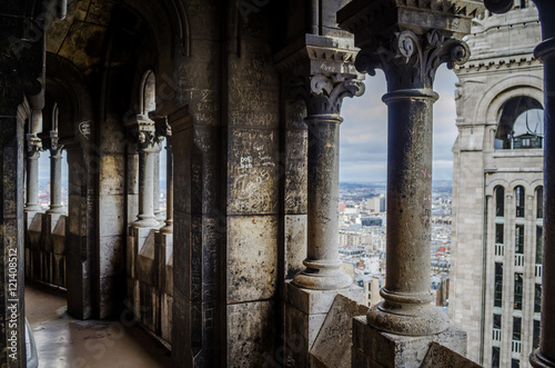 Inside the dome of Sacre Coeur Basilica, with the bell tower in view