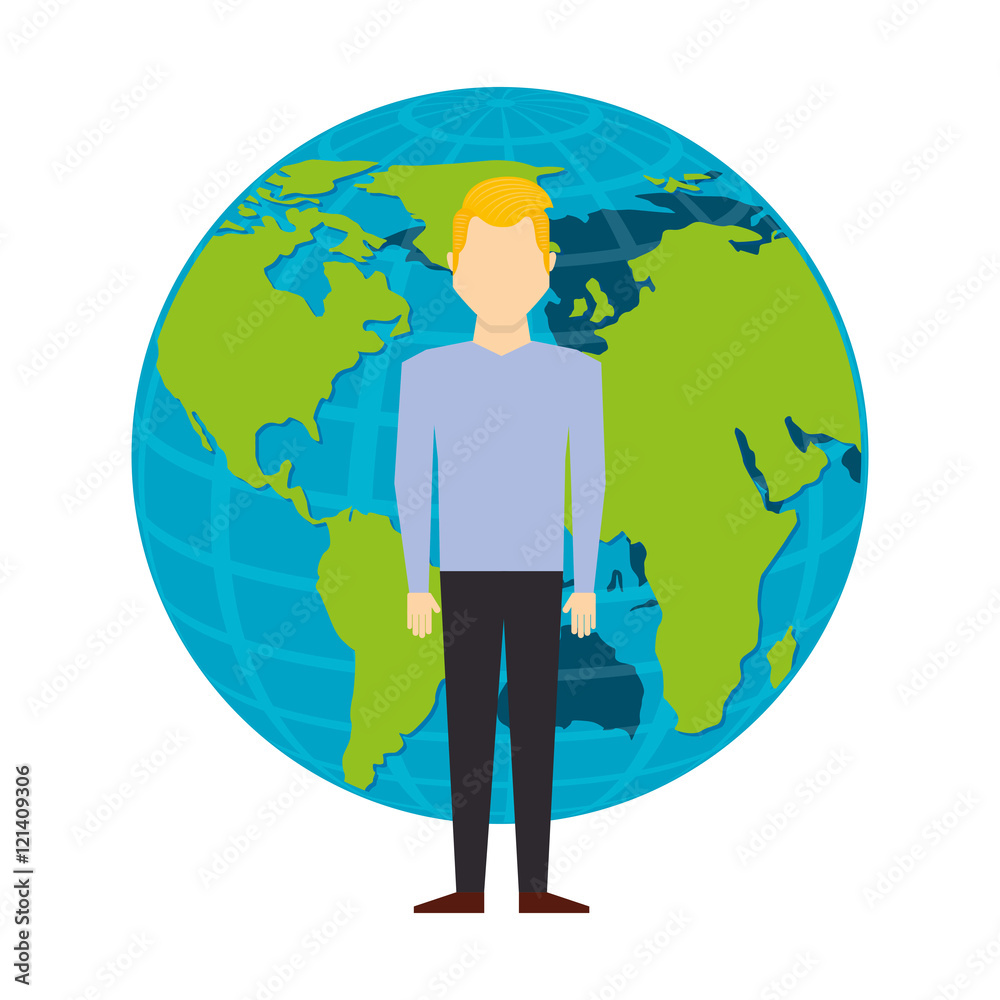 man avatar with planet earth icon vector illustration design
