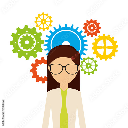 woman avatar with gears machine icon vector illustration design