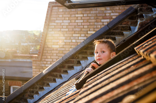 Family in terraced house, London suburb photo