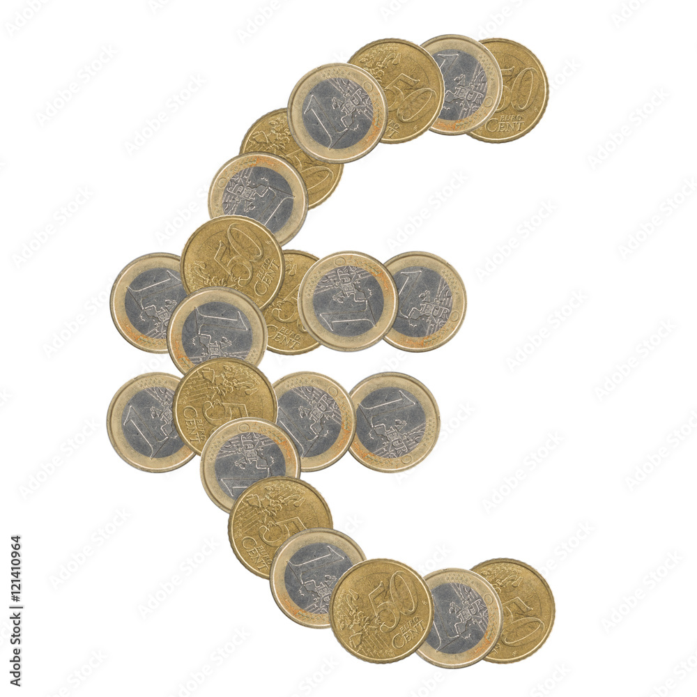 euro symbol with coins euro symbol with coins