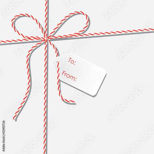 Background with twine lace and white paper gift label, vector illustration with copy place