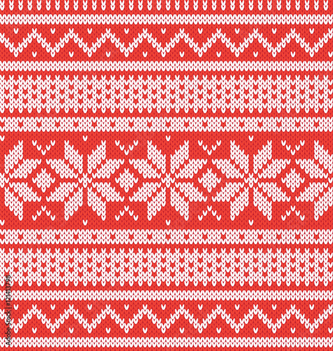 Winter holiday seamless knitted pattern. Red and white colors vector illustartion EPS 10