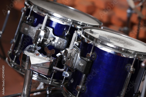 Set of drums in a recording studio