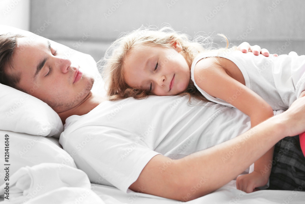 Father Daughter Sleeping Sex - Father and daughter sleeping in bed Stock Photo | Adobe Stock