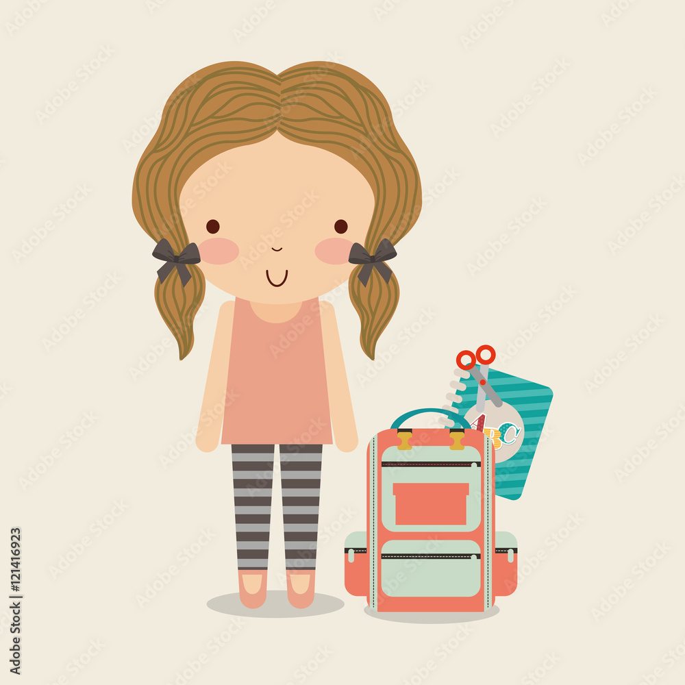 girl character student with supplies school vector illustration design