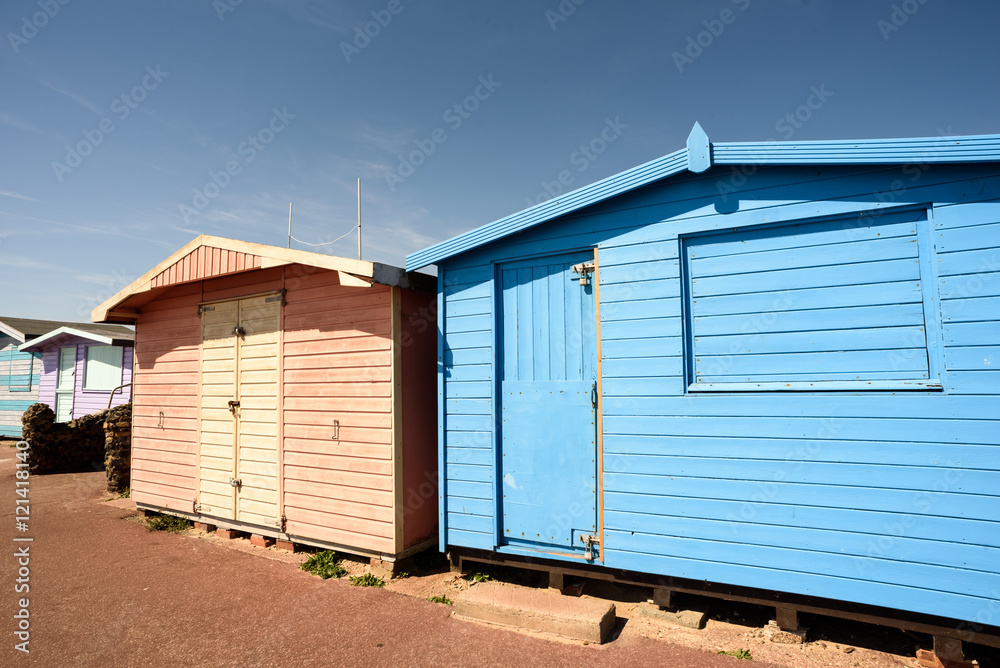 Pink and Blue Painted Summer Beach Huts Pink and Blue Painted Summer Beach Huts