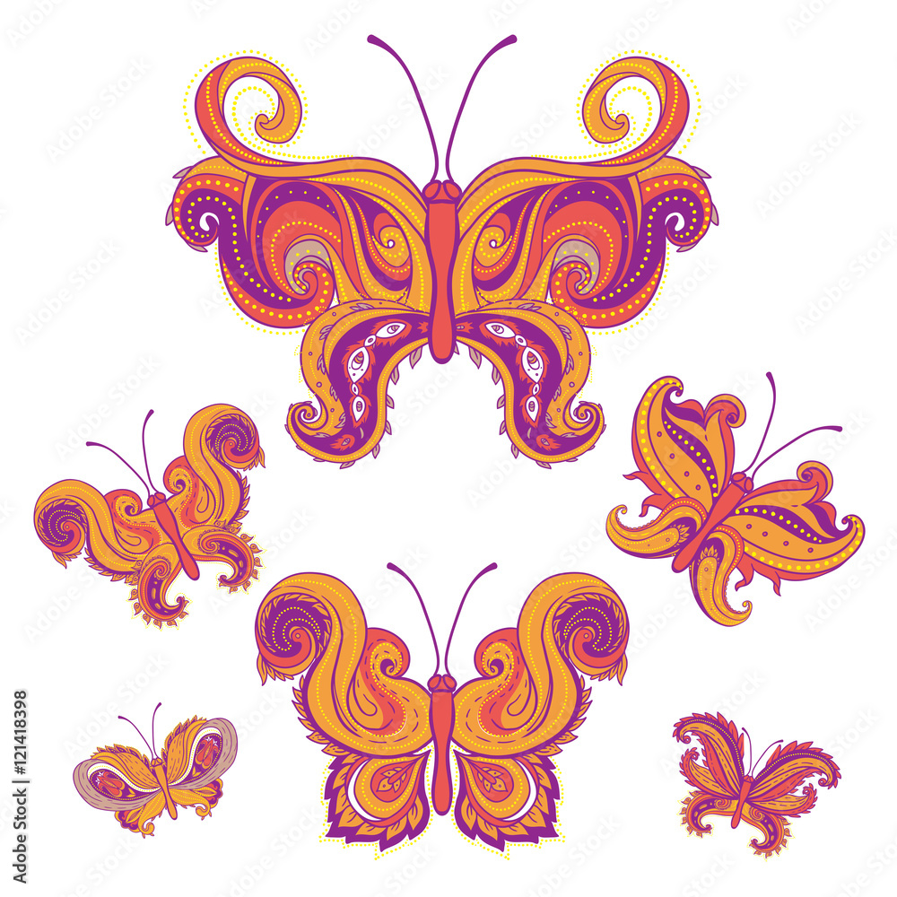 Decorative butterfly, ornate vector illustration design element.